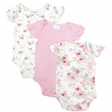 LAX81: Baby Girls 3 pack Floral Bodysuits (0-9 Months)